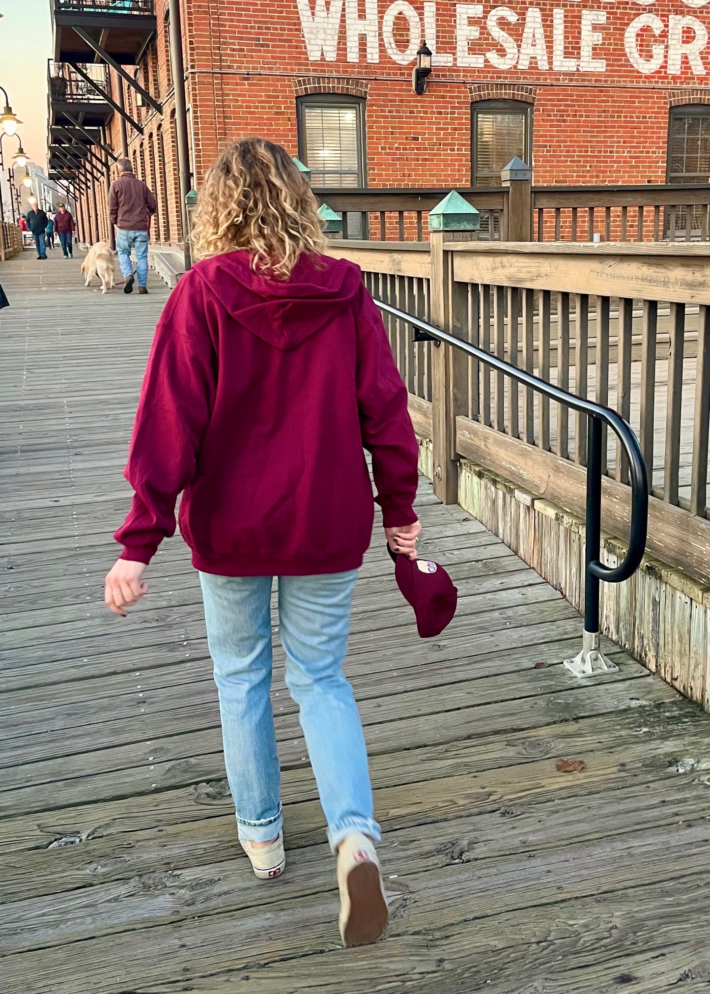 Zip Up Hoodie - Embroidered - Maroon - XL