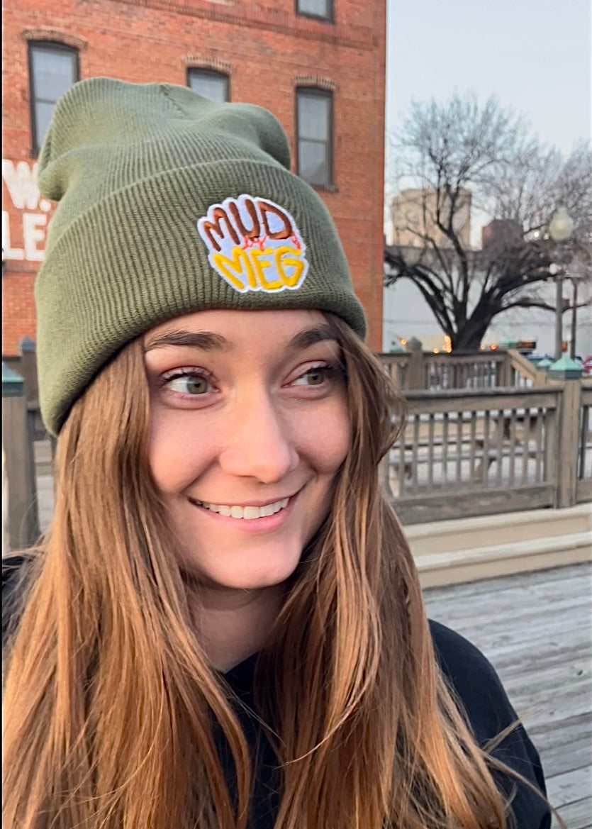 z Mud by Meg Beanie - Embroidered - Olive Green